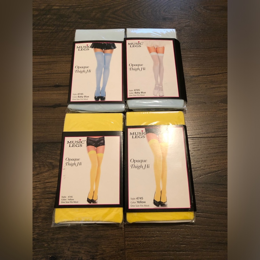 Music Legs Baby Blue and Yellow Opaque Thigh Highs